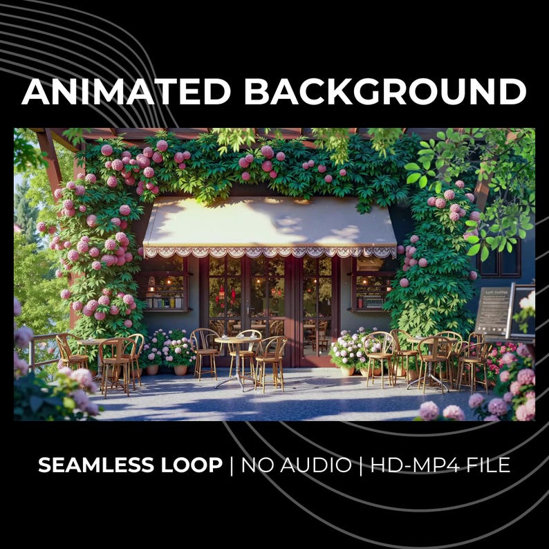 Animated Lofi Cafe Background: Seamless Floral Patio Video For Relaxing & Productivity image 2