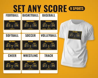 Scoreboard Shirt Svg Bundle, 9 Sports Game Day Cut Files, Set Any Score Digits 0-9, Cricut and Silhouette, Layered Svg Dxf Eps Pdf Png