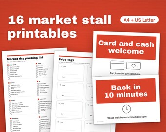 Craft Fair Checklist Printable Pack, 48-Item Market Packing List, Price Tags, Stall Signs, Float Count, Stall Plan, A4 and US Letter