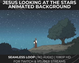 Jesus Starry Night Animated Background Loop: Religious Stream Overlay (1080p Digital Download