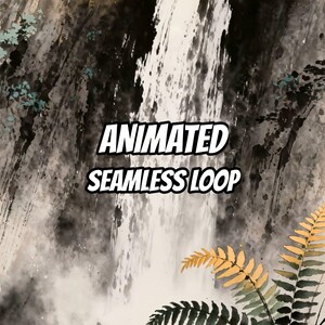 Inkttekening Waterval Berg Zonsopgang Geanimeerde Achtergrond voor VTuber · 1080p MP4 afbeelding 1