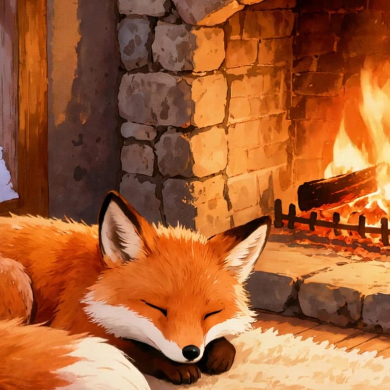 Cozy Fox Fireplace Snowy Window Animated Backdrop for Sleep and Relaxation · 4K + 1080p MP4 image 2