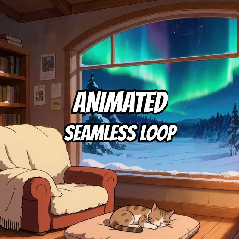 Cabana aconchegante na neve com papel de parede animado da Aurora Boreal para reuniões virtuais · 1080p MP4 imagem 1
