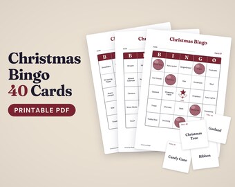 Christmas Bingo Printable, 40 Different Cards, Caller Cards, Family Christmas Game, Kids Teens Adults, Office Party, A4 US Letter PDF