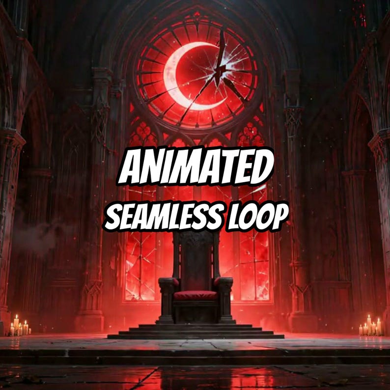 Animierter Hintergrund „Gothic Thronsaal mit rotem Schein“ für Streaming · 1080p MP4 Bild 1