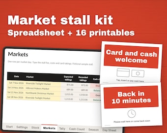 Craft Fair Vendor Bundle, Tracker Spreadsheet for Excel and Google Sheets, Printable Packing List, Price Tags, Stall Signs, A4 and US Letter