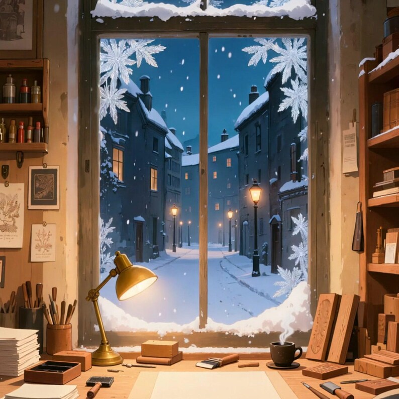Gezellig winters uitzicht vanuit het raam - geanimeerde achtergrond voor lofi-video's · 1080p MP4 afbeelding 2