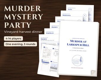 Murder Mystery Party Game for Adults, Printable Vineyard Dinner Mystery, 4-14 Players, PDF A4 and US Letter, Host Guide, Clue Cards