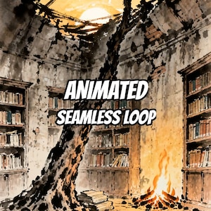 Ancient Ruined Library with Firepit Animated Background for VTubers · 1080p MP4 image 1
