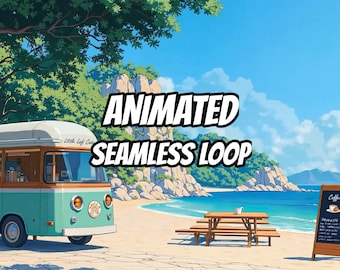 Lofi Beach Coffee Van Animated Background for Content Creators · 1080p MP4