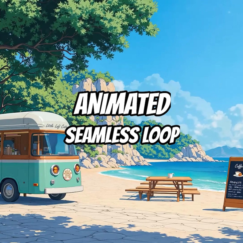 Fond animé Lofi Beach Coffee Van pour créateurs de contenu · 1080p MP4 image 1