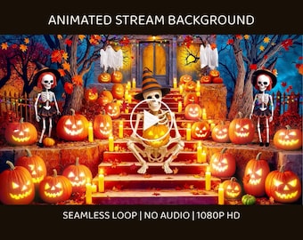 Witchy Skeletons Jack-o-Lanterns Animated Background for VTuber Stream · 1080p MP4