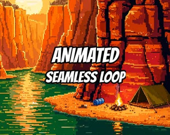 Pixel Canyon River Sunset Animierter Hintergrund für Streaming · 1080p MP4