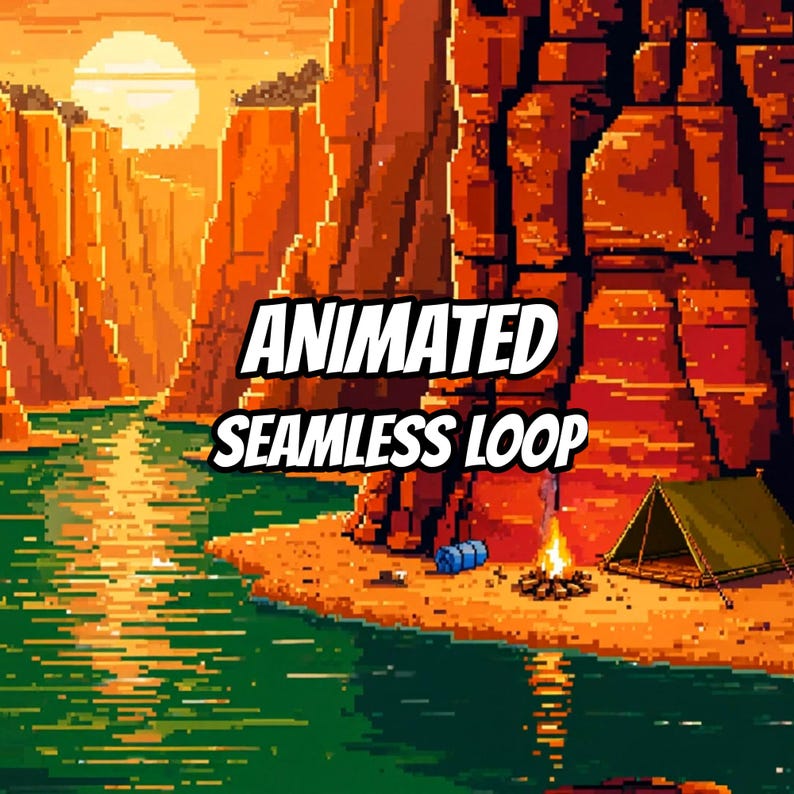 Pixel Canyon River Sunset Animated Background for Streaming · 1080p MP4 image 1