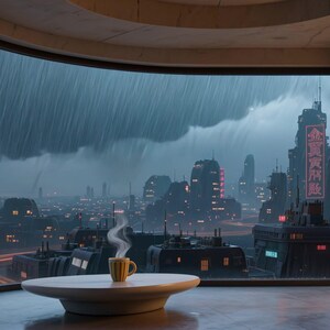 Rainy Cyberpunk City View Animated Wallpaper for Zoom Calls · 1080p MP4 image 2