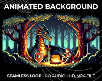 Animated Pixel Fantasy Background: Looping Dragon Campfire Video For Gaming & Streams Hd Mp4