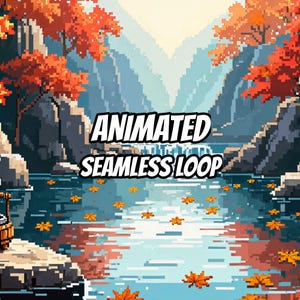 Animierter Pixel-Hintergrund mit heißen Quellen am Herbstfluss für Streaming · 1080p MP4 Bild 1