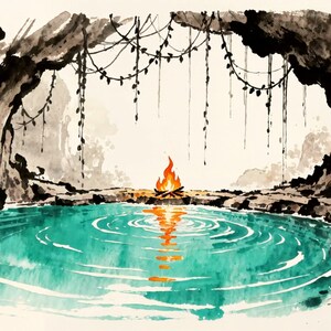 Cave Pool Campfire with Vines Animated Background for Lofi Stream · 1080p MP4 image 2
