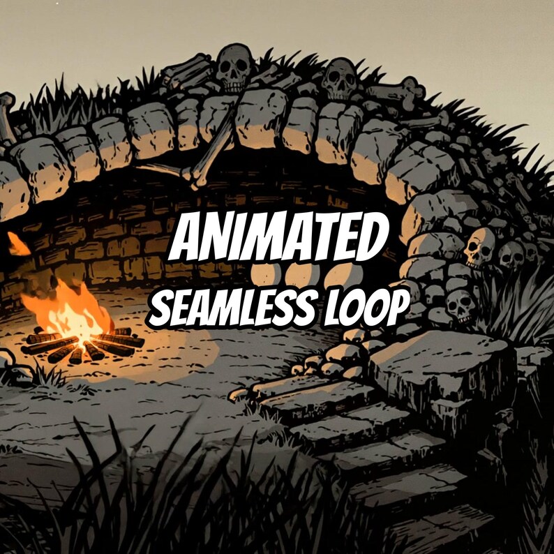 Skull Archway Campfire Animated Background for VTuber Stream · 1080p MP4 image 1