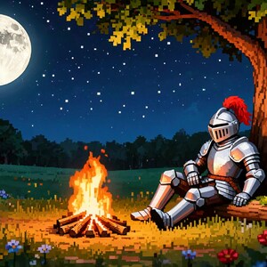 Pixel Art Knight Campfire Night Animated Background for Twitch Streams · 1080p MP4 image 2
