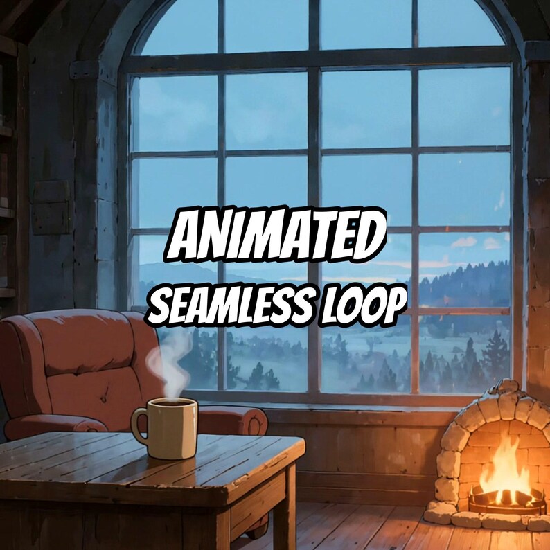 Cozy Library Fireplace Animated Background for Lofi Streams · 1080p MP4 image 1