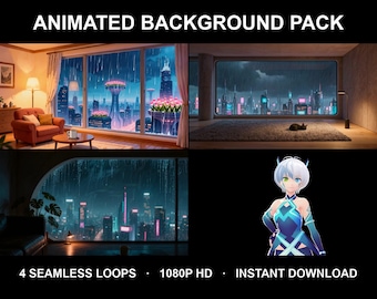 Rainy Cyberpunk City Loft Animated Background for Streamers · 1080p MP4