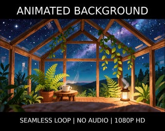 Starry Night Greenhouse Cozy Retreat Animated Background for Streamers · 1080p MP4