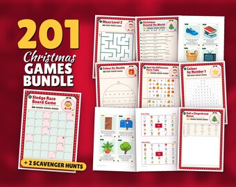 Christmas Games Bundle Printable, 201 Games for Kids, Family and Office, 2 Scavenger Hunts, Activity Book, Answer Keys, A4 and US Letter PDF