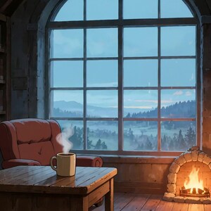 Cozy Library Fireplace Animated Background for Lofi Streams · 1080p MP4 image 2