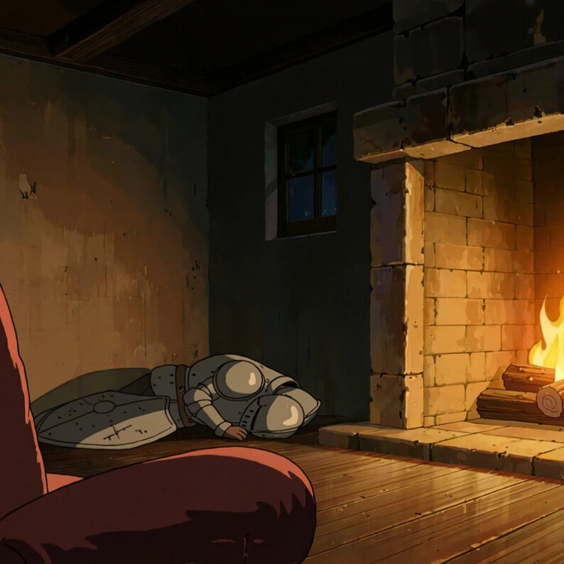 Cozy Fireplace with Sleeping Armor Animated Background for Sleep and Relaxation · 1080p MP4 image 2