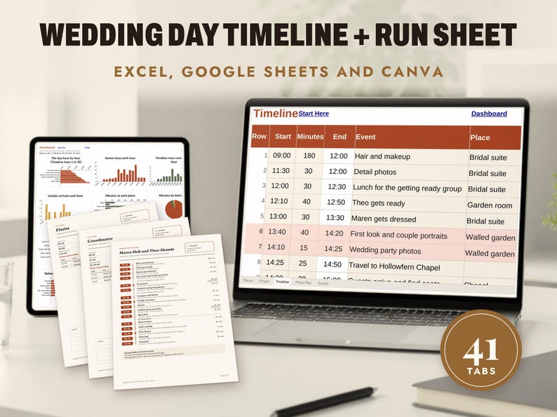 Wedding Day Timeline and Vendor Run Sheet Bundle