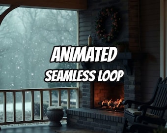 Gemütlicher Wintergarten mit Kamin und Schnee – animierter Hintergrund für Lofi-Videos · 1080p MP4