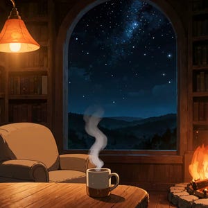 Fond animé de cheminée sous un ciel étoilé, ambiance chaleureuse, idéal pour les créateurs de contenu · 1080p MP4 image 2