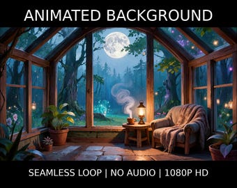 Cozy Moonlit Solarium Forest Animated Background for VTubers · 1080p MP4