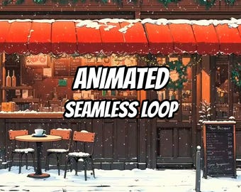 Cozy Christmas Cafe Street Animated Background for Lofi Videos · 1080p MP4