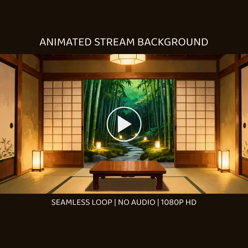 Japanese Bamboo Forest Room Animated Backdrop for Streaming · 4K + 1080p MP4 image 1