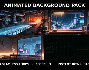Neon City Nights Vol. 2 – Animiertes Hintergrundpaket für Streamer | 4 nahtlose Loops | 1080p MP4-Bundle