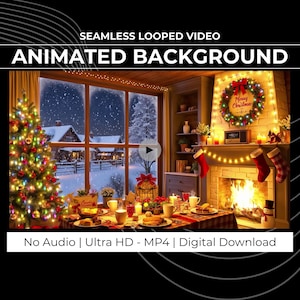 Gezellige kerststroom geanimeerde achtergrond | Winterhaard OBS Twitch VTuber Loop | HD Feestelijke feestdagen