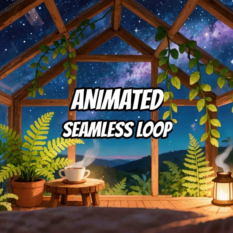 Starry Night Greenhouse Cozy Retreat Animated Wallpaper for Lofi and Study · 1080p MP4 image 1