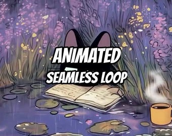 Cozy Raining Cat Reading Animated Background for Study · 1080p MP4