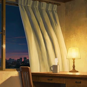 Fondo de pantalla animado "Vista acogedora de la ventana de una habitación al atardecer" para reuniones virtuales · 1080p MP4 imagen 2