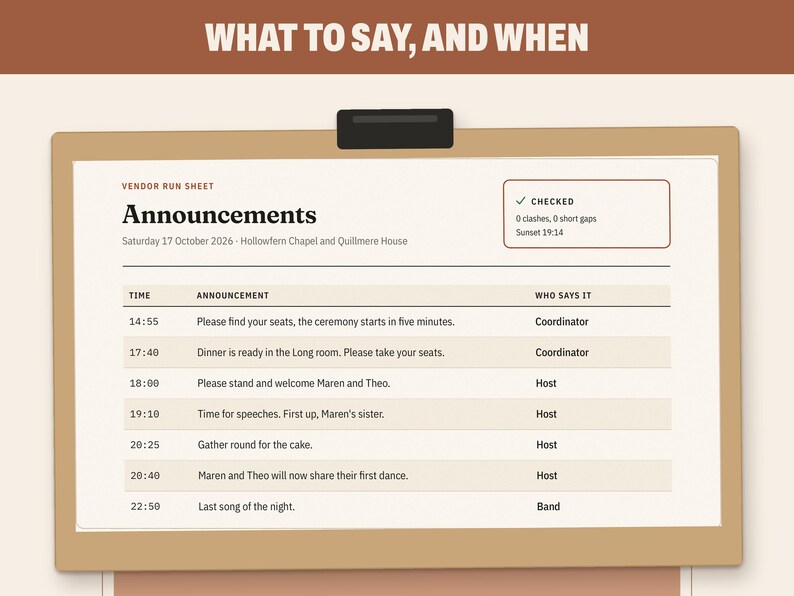 Wedding Vendor Run Sheet Template for Day of Coordinators, image 7
