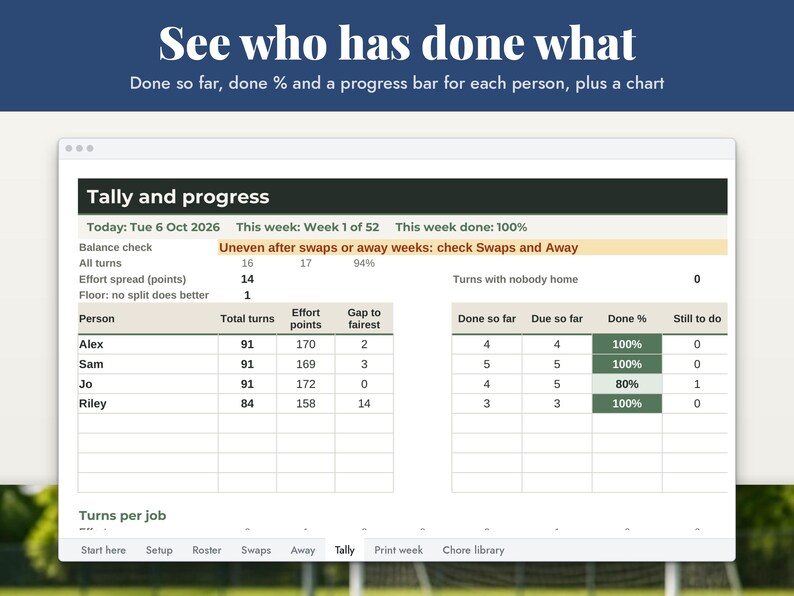 Round Robin Schedule Spreadsheet and Chore Chart Bundle, image 12