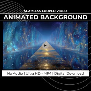 May include: Digital download of an animated background video. The video shows a cosmic tunnel with blue and gold tones, a play button, and the text "SEAMLESS LOOPED VIDEO ANIMATED BACKGROUND". The video is labelled "No Audio | Ultra HD - MP4 | Digital Download".