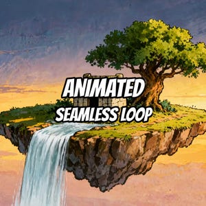 Sfondo animato con cascata e isola galleggiante magica per VTuber · MP4 1080p immagine 1
