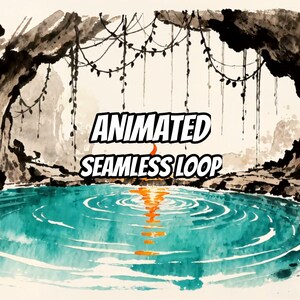 Cave Pool Campfire with Vines Animated Background for Lofi Stream · 1080p MP4 image 1