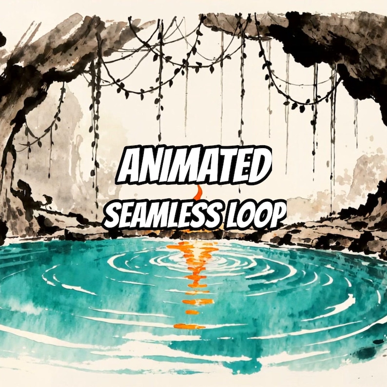 Cave Pool Campfire with Vines Animated Background for Lofi Stream · 1080p MP4 image 1
