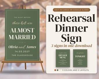 Rehearsal Dinner Sign Template, The Night Before Poster, Dinner Menu and Tonight Signs, Editable in Canva and Google Slides, 18x24, A2