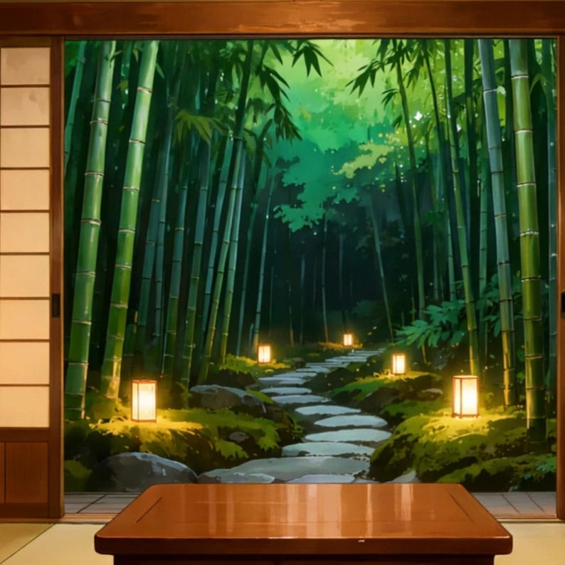 Japanese Bamboo Forest Room Animated Backdrop for Streaming · 4K + 1080p MP4 image 2