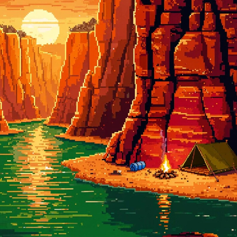 Pixel Canyon River Sunset Animated Background for Streaming · 1080p MP4 image 2
